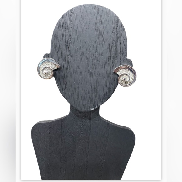 Givenchy- Stamped Vintage Swirl Silver Tone Clip On Earrings-Preowned - Picture 1 of 6